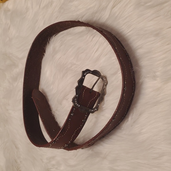 Nine West Brown Leather Western Belt with Silver Buckle - Picture 1 of 6